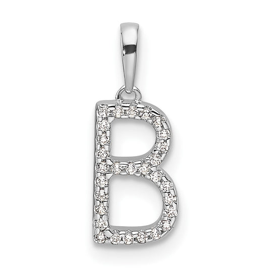 14K White Gold Diamond Letter B Initial Pendant