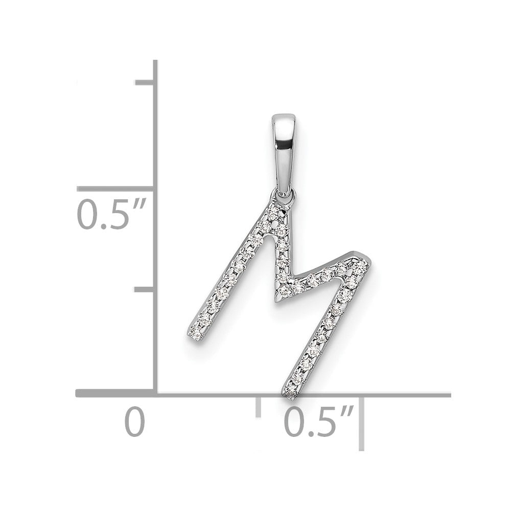 14K White Gold Diamond Letter M Initial Pendant