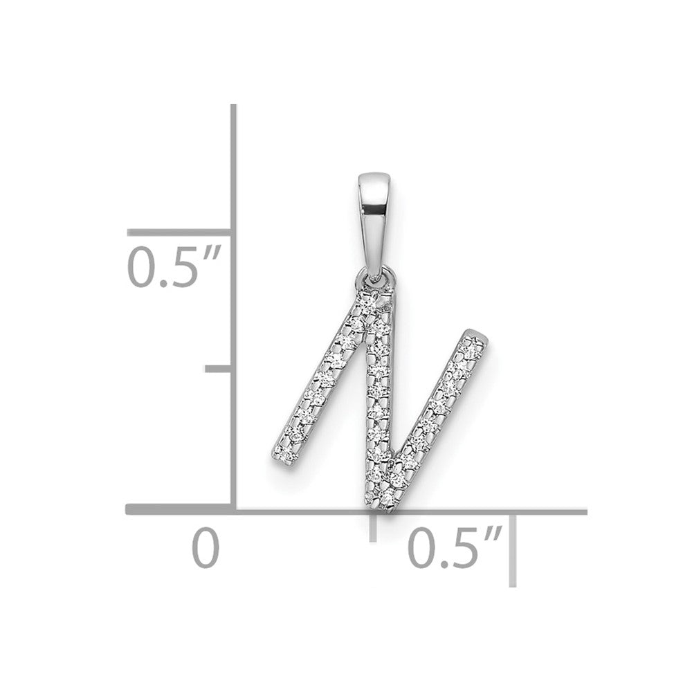 14K White Gold Diamond Letter N Initial Pendant