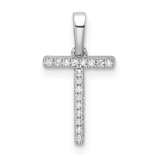 14K White Gold Diamond Letter T Initial Pendant