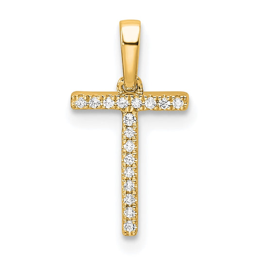 14K Diamond Letter T Initial Pendant
