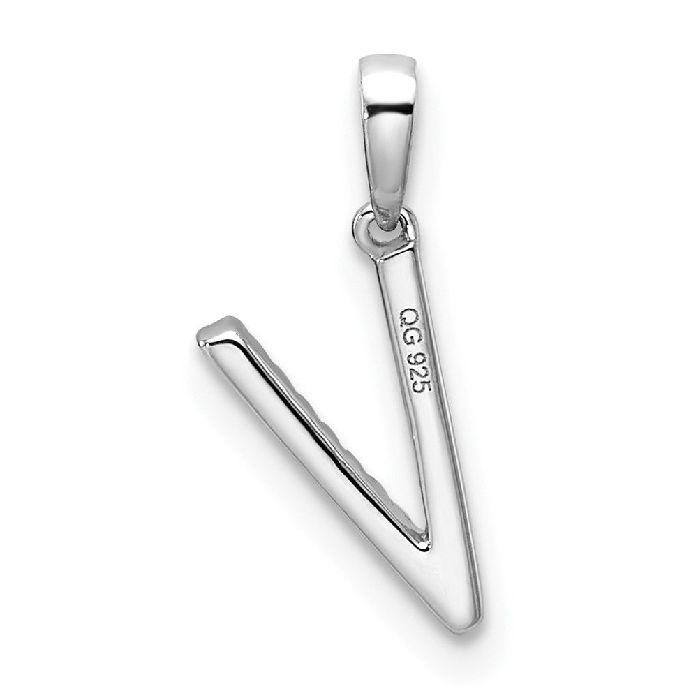 14K White Gold Diamond Letter V Initial Pendant