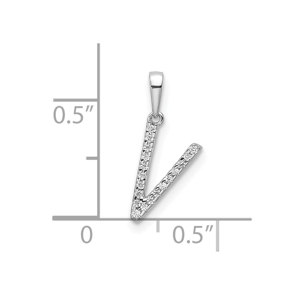 14K White Gold Diamond Letter V Initial Pendant