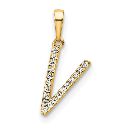 14K Diamond Letter V Initial Pendant