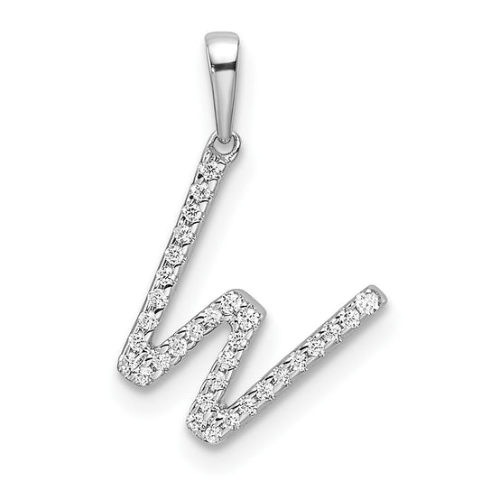 14K White Gold Diamond Letter W Initial Pendant