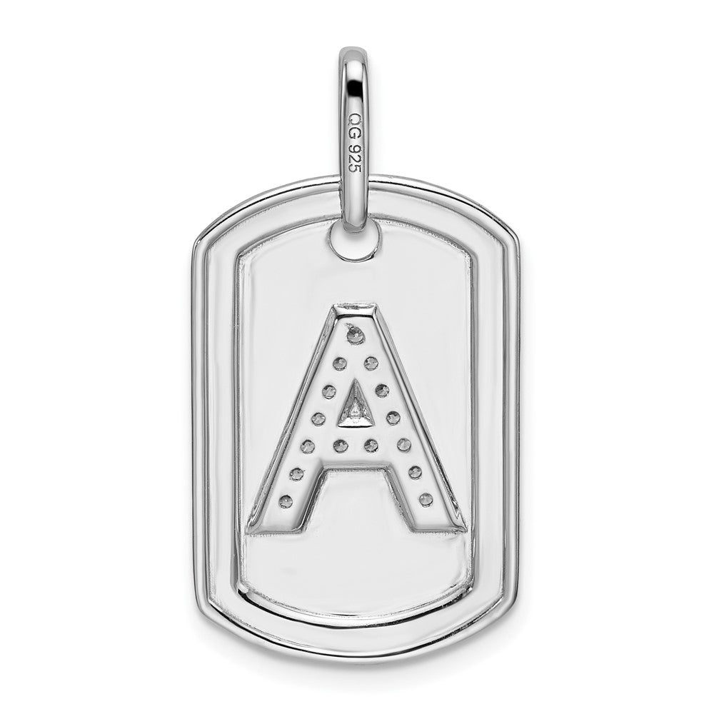 14K White Gold  Diamond Initial A Dog Tag Charm
