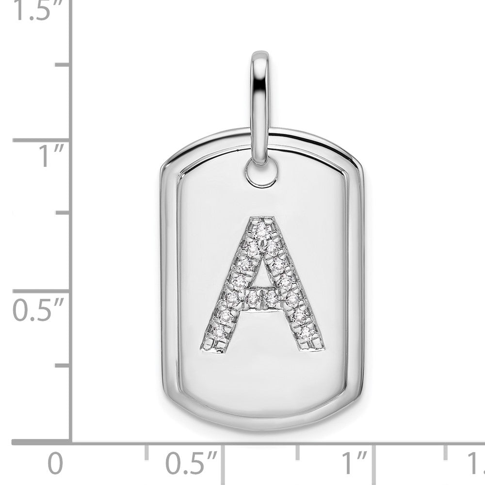 14K White Gold  Diamond Initial A Dog Tag Charm