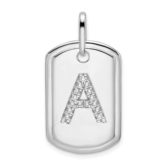 14K White Gold  Diamond Initial A Dog Tag Charm