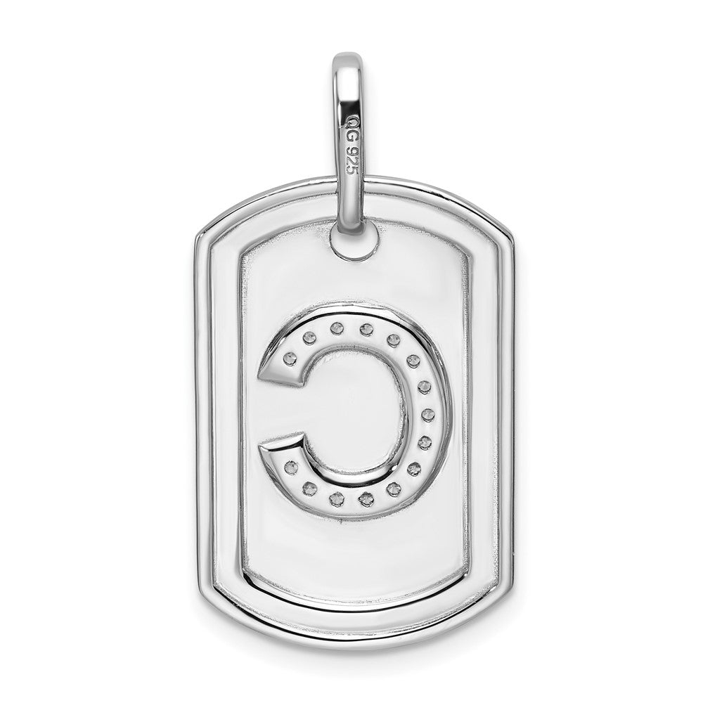 14K White Gold Diamond Initial C Dog Tag Charm