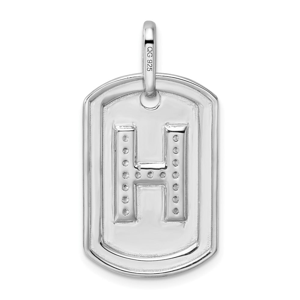 14K White Gold Diamond Initial H Dog Tag Charm