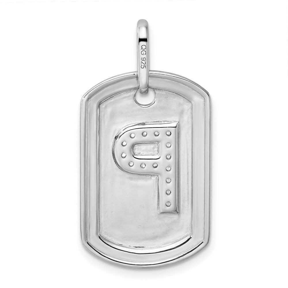 14K White Gold  Diamond Initial P Dog Tag Charm