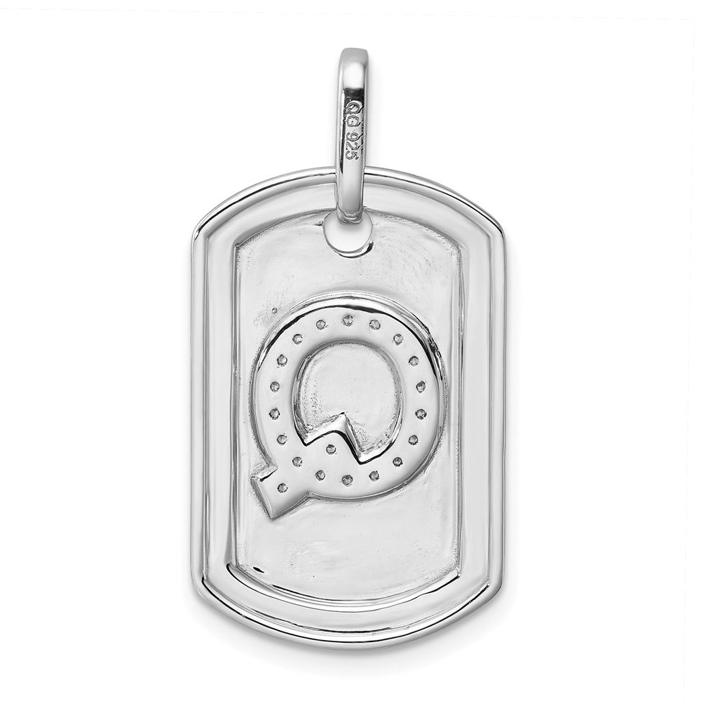 14K White Gold  Diamond Initial Q Dog Tag Charm