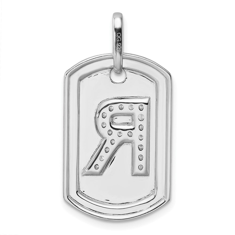 14K White Gold  Diamond Initial R Dog Tag Charm