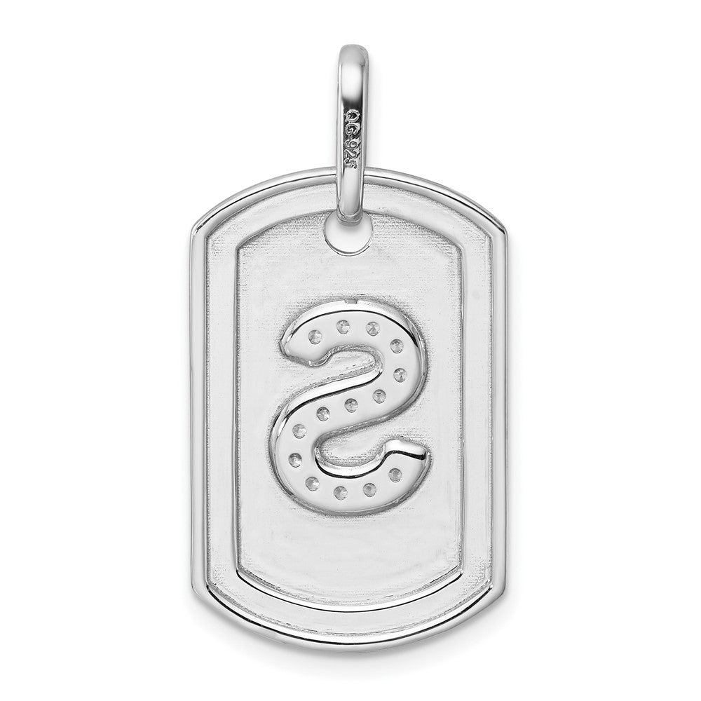 14K White Gold  Diamond Initial S Dog Tag Charm