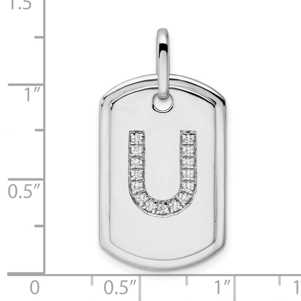 14K White Gold  Diamond Initial U Dog Tag Charm