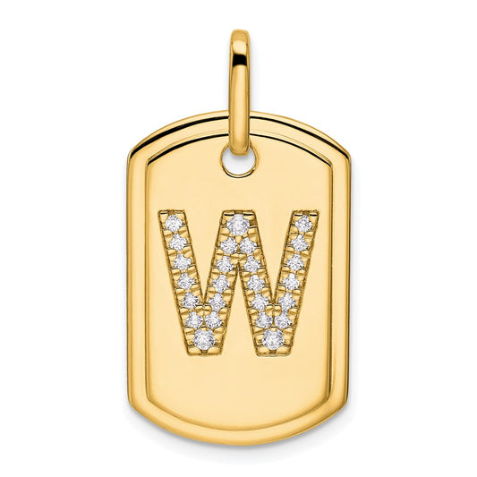 14K Diamond Initial W Dog Tag Charm
