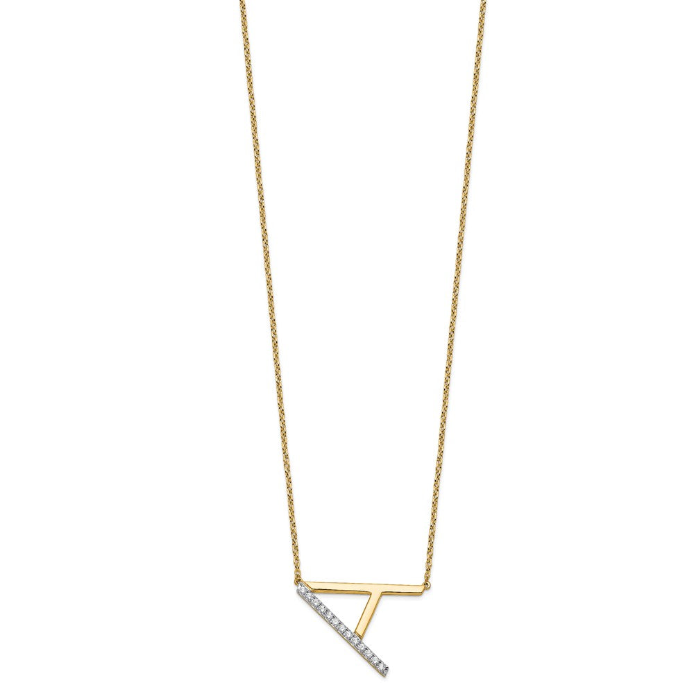14K Sideways Diamond Initial A Necklace