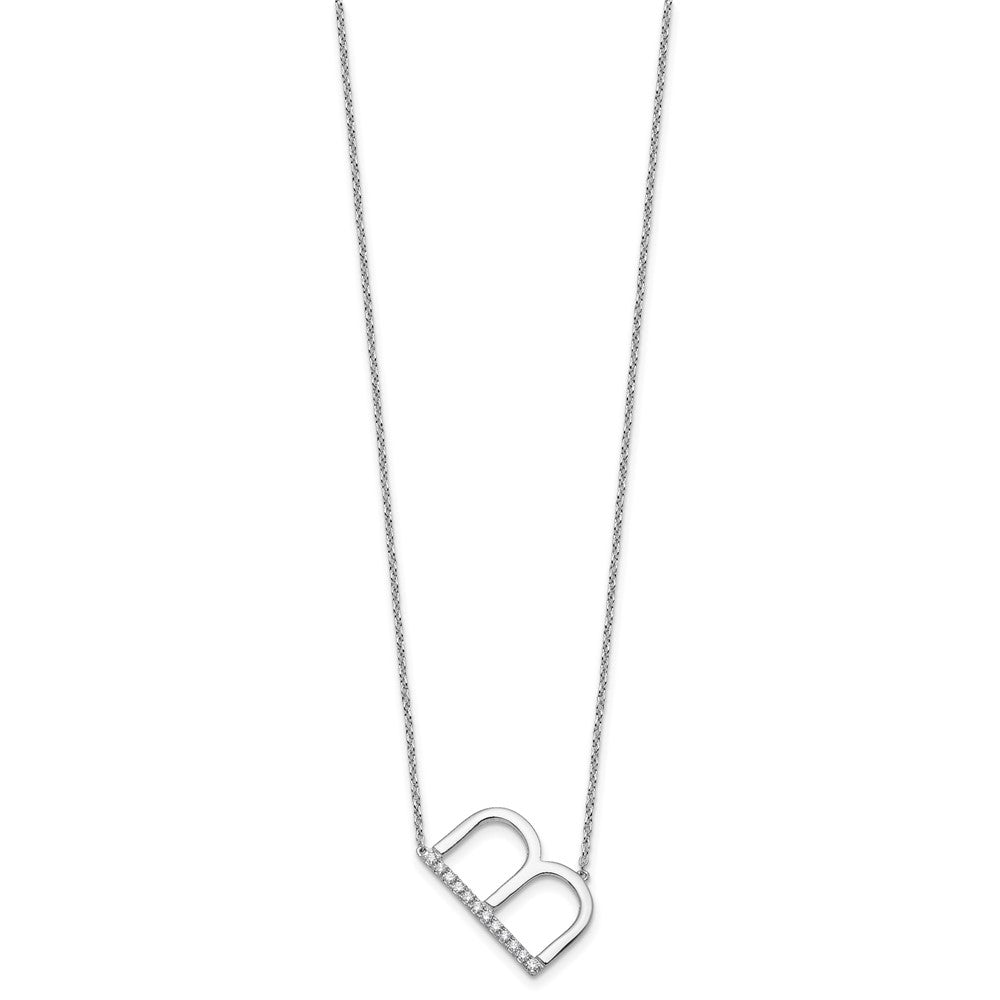 14K White Gold Sideways Diamond Initial B Necklace