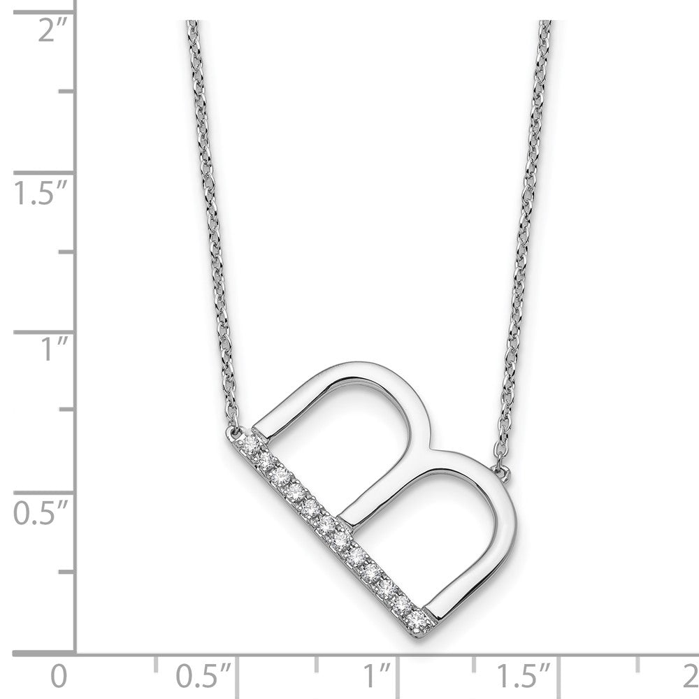 14K White Gold Sideways Diamond Initial B Necklace
