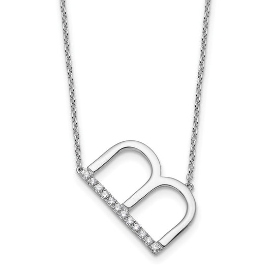 14K White Gold Sideways Diamond Initial B Necklace