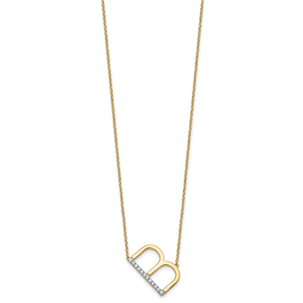 14K Sideways Diamond Initial B Necklace