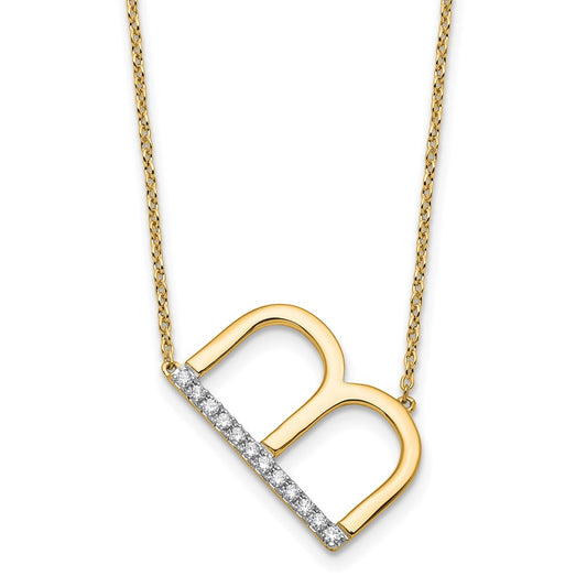 14K Sideways Diamond Initial B Necklace