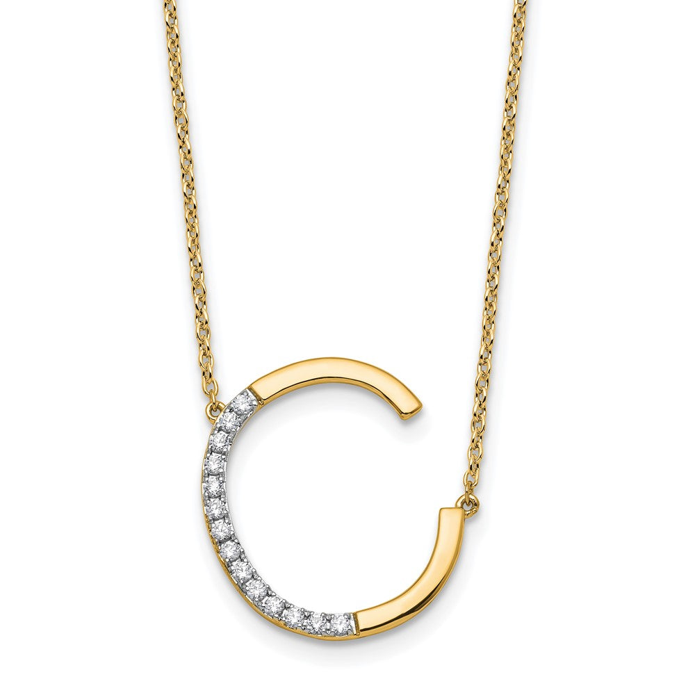 14K Sideways Diamond Initial C Necklace