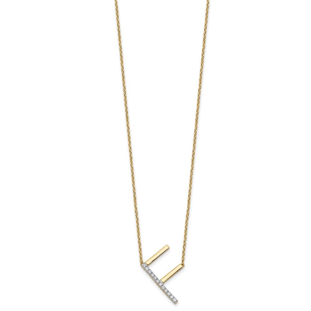 14K Sideways Diamond Initial F Necklace
