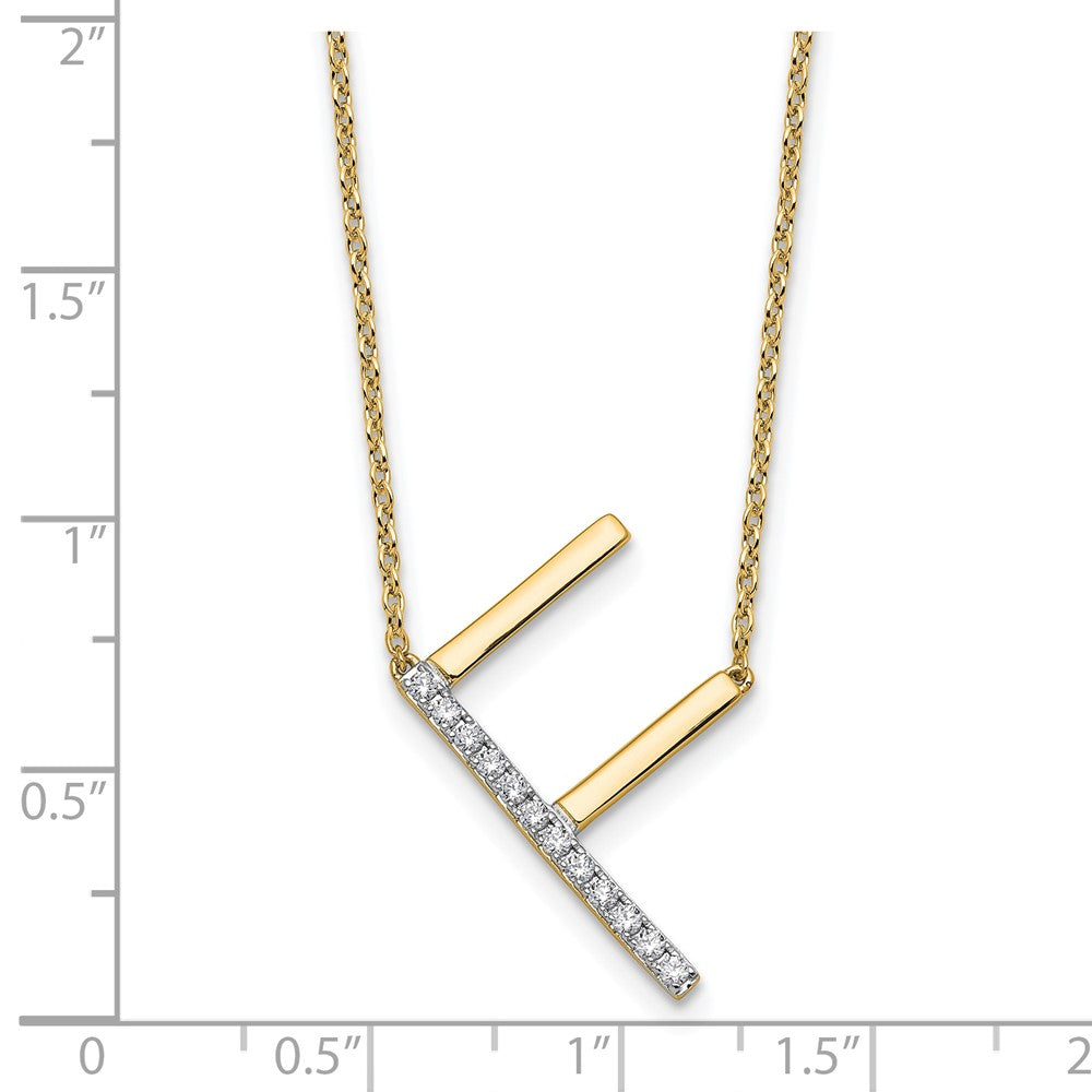 14K Sideways Diamond Initial F Necklace
