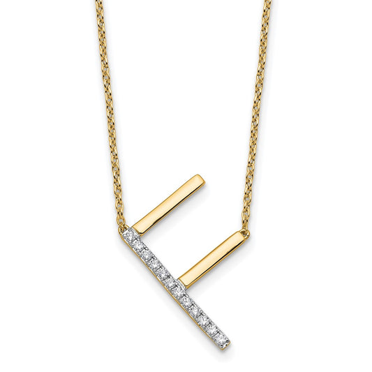 14K Sideways Diamond Initial F Necklace
