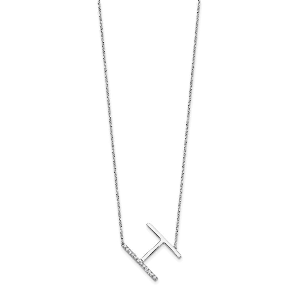 14K White Gold Sideways Diamond Initial H Necklace