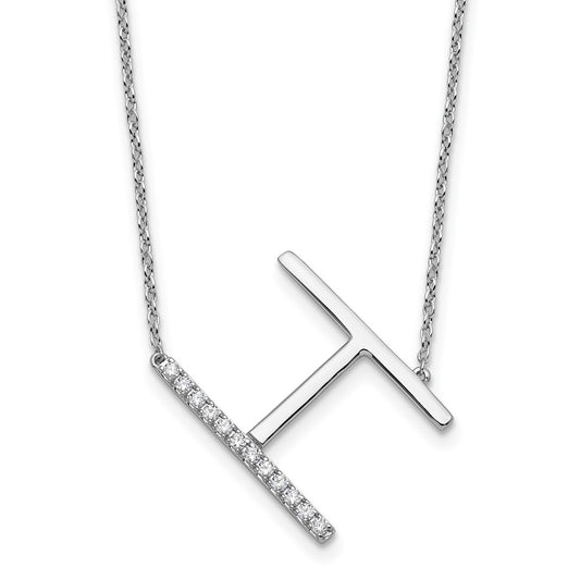 14K White Gold Sideways Diamond Initial H Necklace