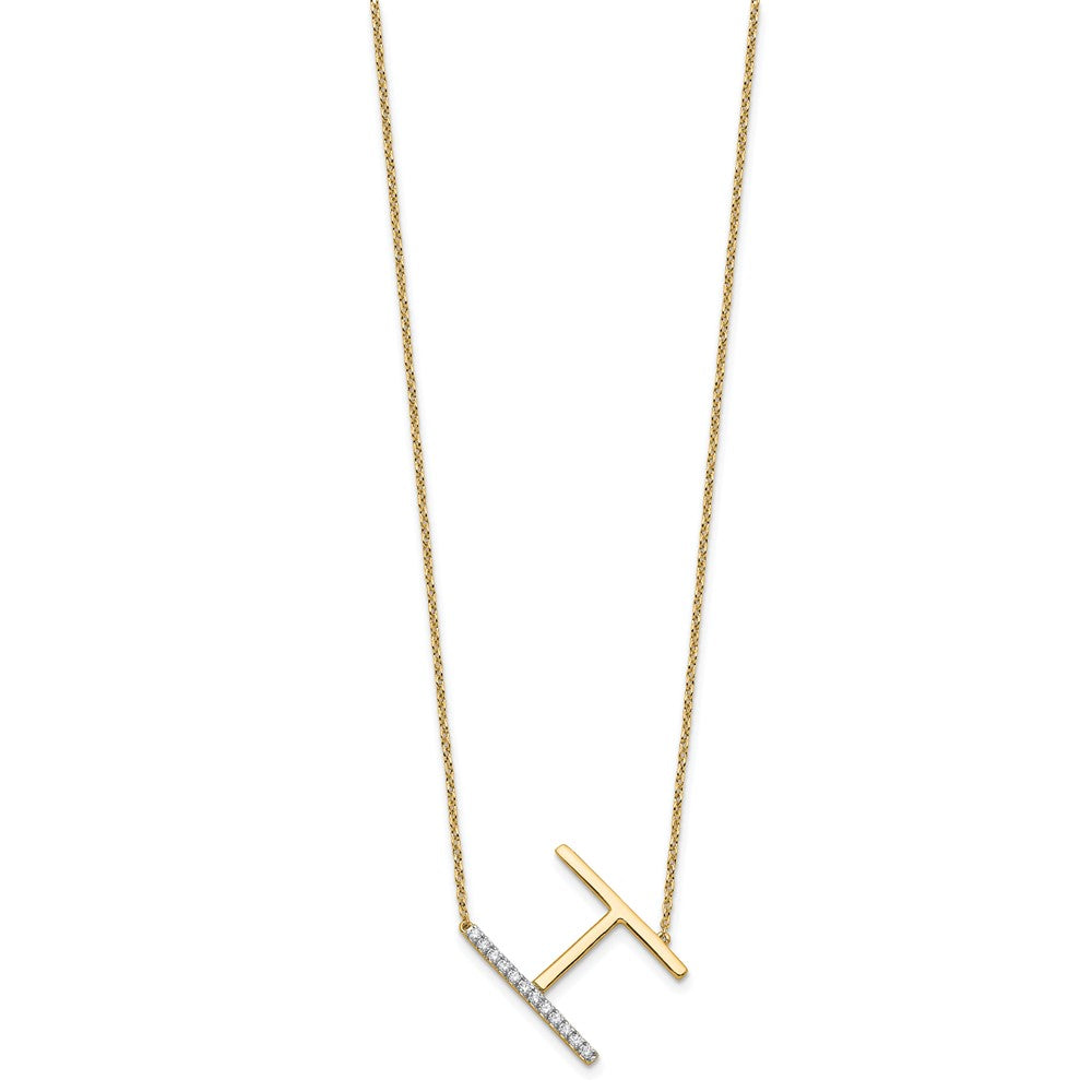 14K Sideways Diamond Initial H Necklace