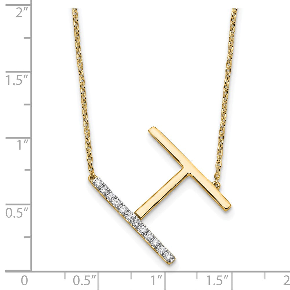 14K Sideways Diamond Initial H Necklace