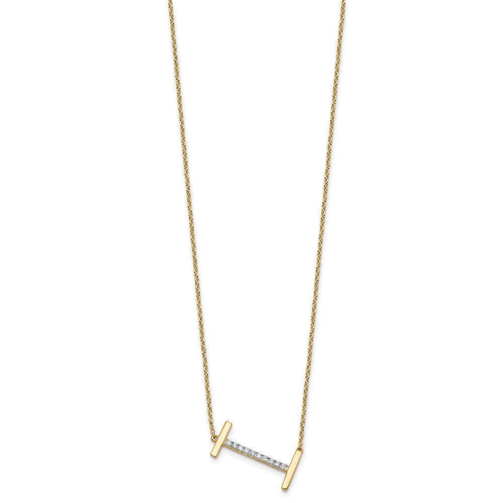 14K Sideways Diamond Initial I Necklace