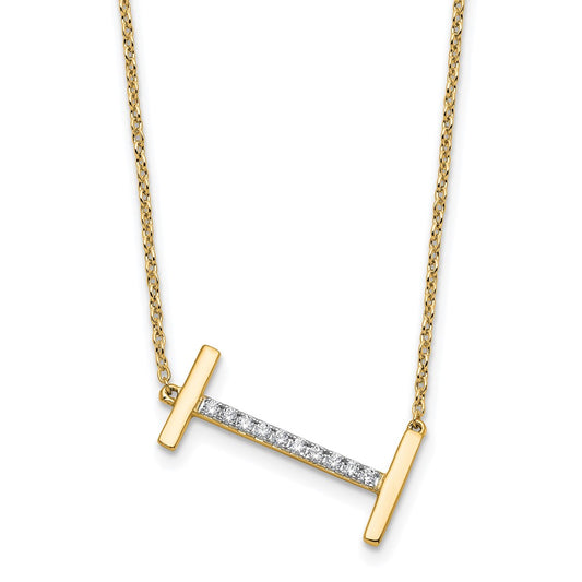 14K Sideways Diamond Initial I Necklace