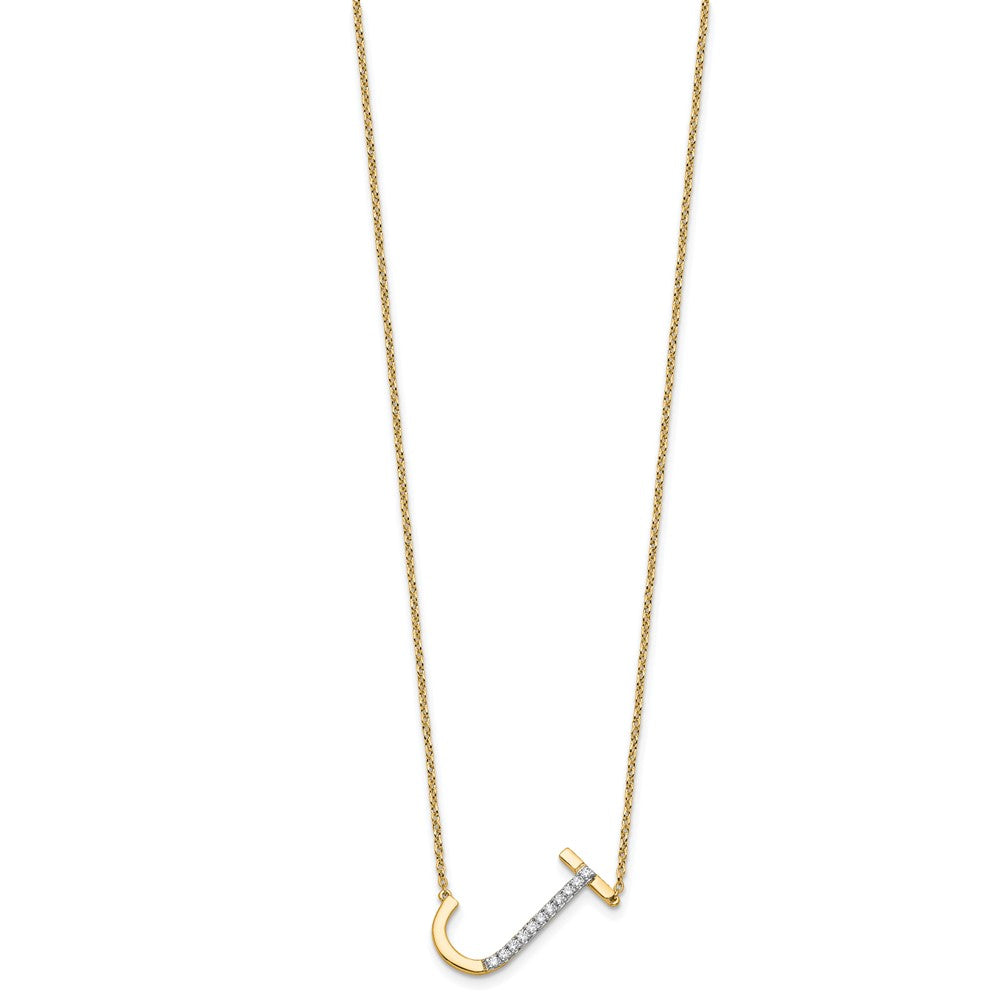 14K Sideways Diamond Initial J Necklace