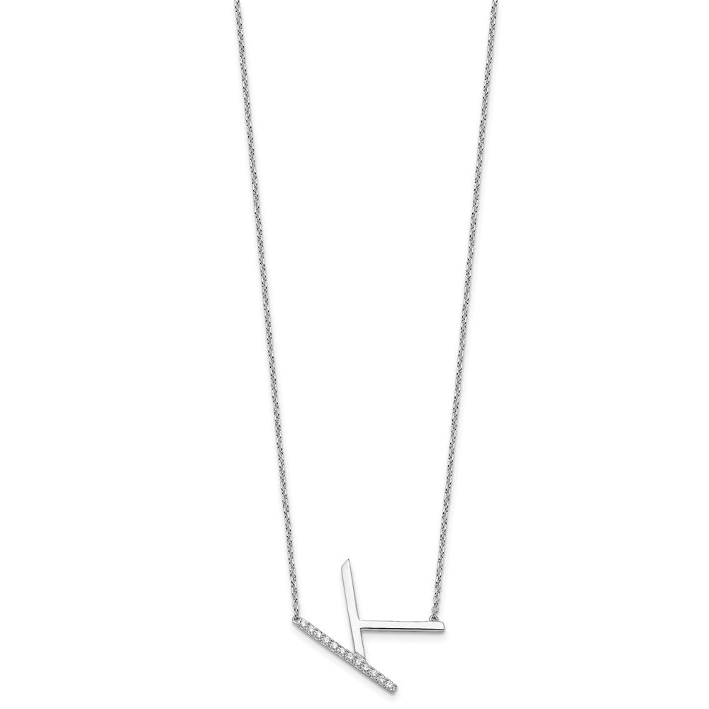 14K White Gold Sideways Diamond Initial K Necklace