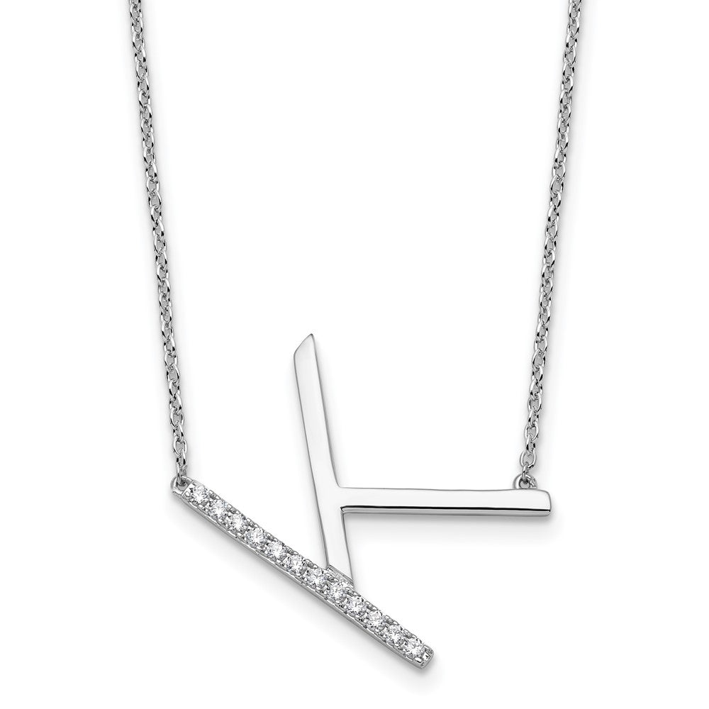 14K White Gold Sideways Diamond Initial K Necklace