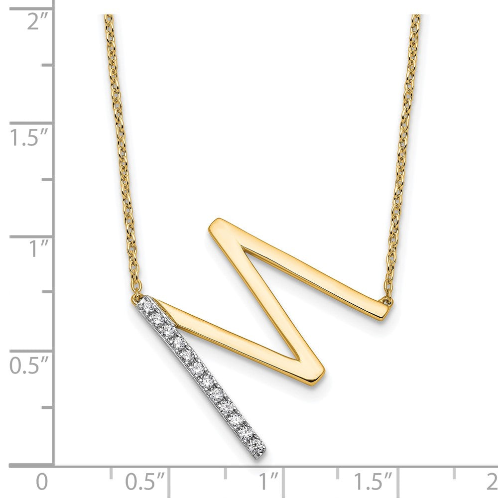 14K Sideways Diamond Initial M Necklace