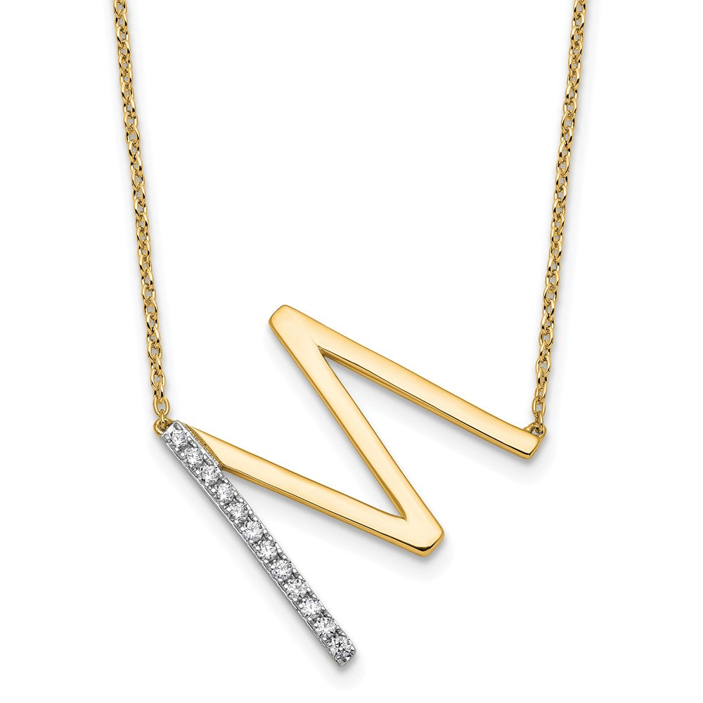14K Sideways Diamond Initial M Necklace