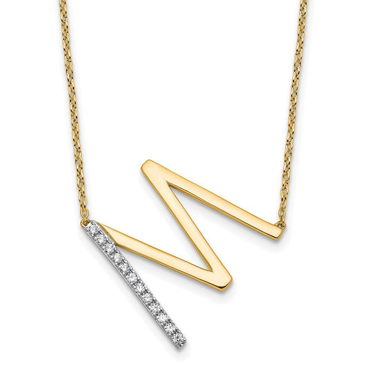 14K Sideways Diamond Initial M Necklace