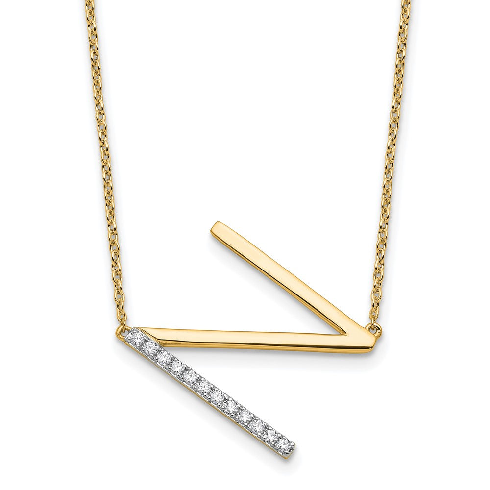 14K Sideways Diamond Initial N Necklace