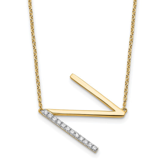 14K Sideways Diamond Initial N Necklace