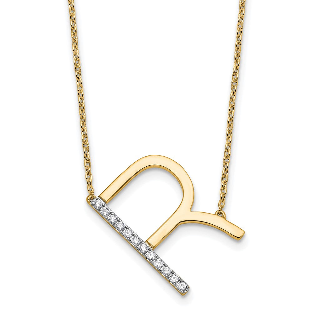 14K Sideways Diamond Initial R Necklace