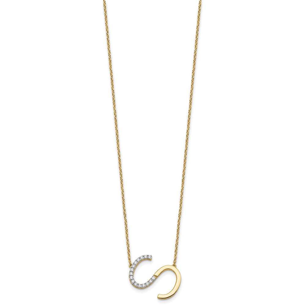 14K Sideways Diamond Initial S Necklace