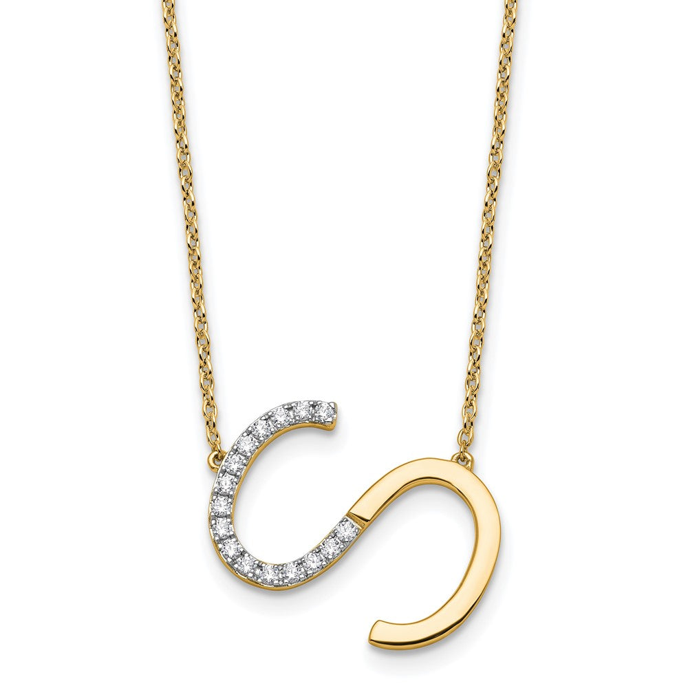 14K Sideways Diamond Initial S Necklace