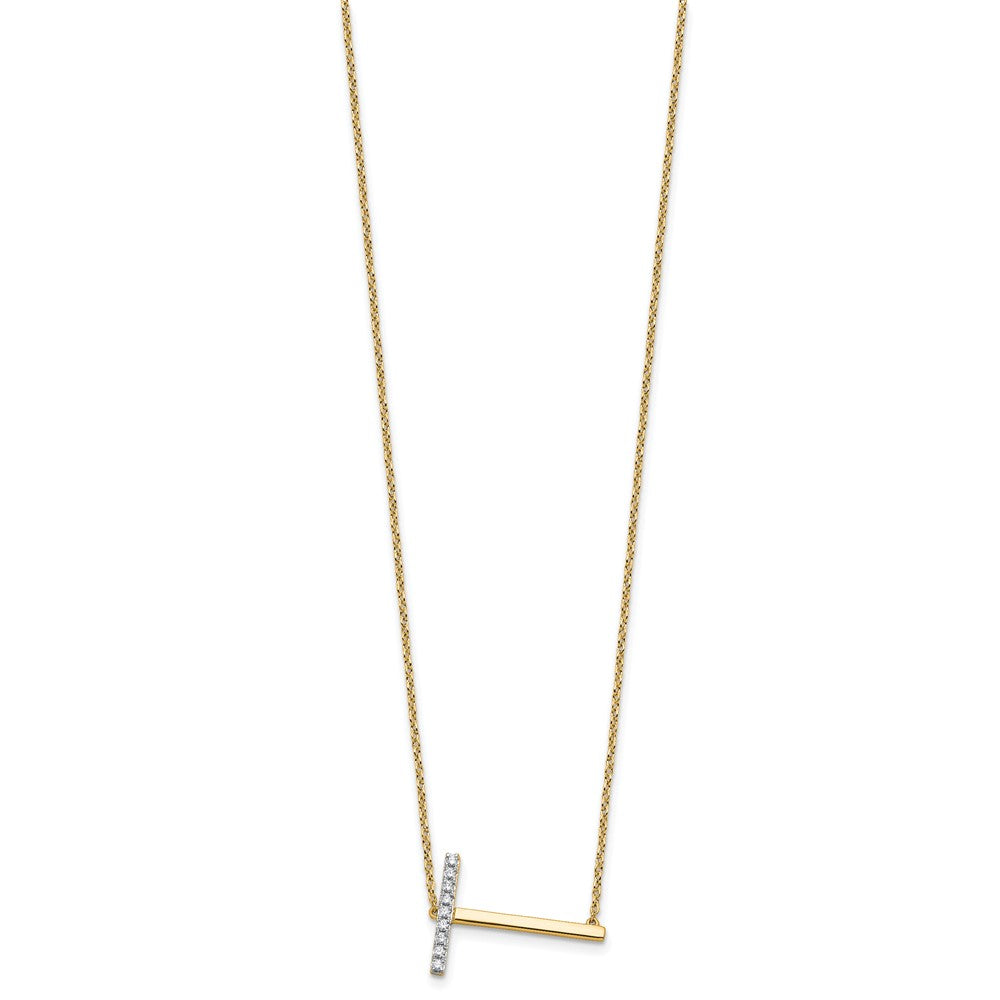 14K Sideways Diamond Initial T Necklace
