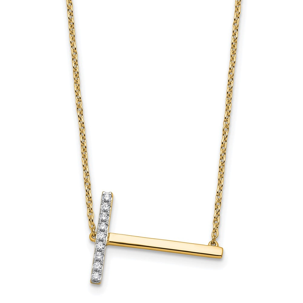 14K Sideways Diamond Initial T Necklace