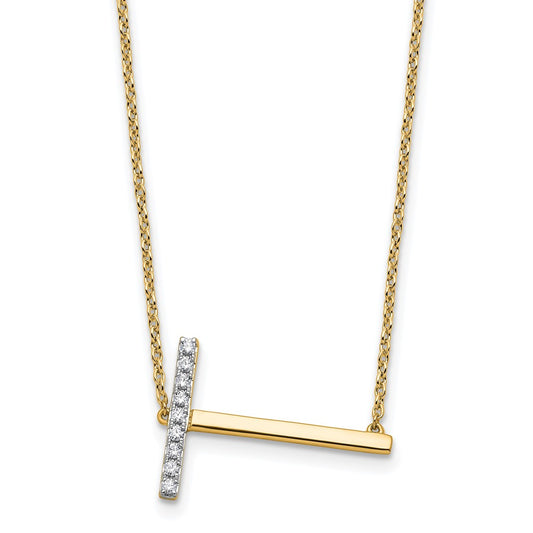 14K Sideways Diamond Initial T Necklace